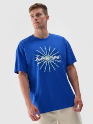 4F T-shirt regular z nadrukiem męski - niebieski XL. Niebieskie t-shirty 4F, m, bez wzorów, z bawełny, bez kołnierzyka, bez ramiączek. Za 69.99 zł.