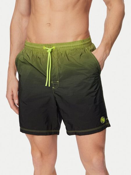 Guess Szorty kąpielowe F6GT19 WN172 Zielony ciemny Regular Fit. Zielone kąpielówki Guess, m, z aplikacjami, z poliamidu. Za 175.99 zł.