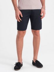 Męskie szorty ze strukturalnej dzianiny z kieszeniami chino - granatowe V1 OM-SRCS-0128 - XXL. Niebieskie szorty Ombre Clothing, l, bez wzorów, z bawełny, wizytowe. W wyprzedaży za 119.99 zł.