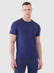 4F Koszulka treningowa szybkoschnąca męska - granatowa 3XL. Niebieskie t-shirty 4F, m, bez wzorów, z dzianiny, bez kołnierzyka, bez ramiączek. W wyprzedaży za 59.99 zł.