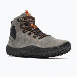 Buty barefoot męskie Merrell Wrapt Mid WP. Szare buty turystyczne Merrell, bez wzorów, bez zapięcia. Za 509.99 zł.