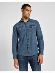 LEE MĘSKA KOSZULA REGULAR WESTERN SHIRT GREEN AURA 112355743 L66W008582. Zielone koszule Lee, l, bez wzorów, bez kołnierzyka, bez ramiączek. Za 229.99 zł.