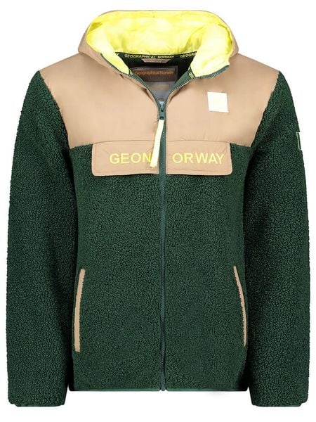 Geographical Norway Kurtka polarowa "Teclass" w kolorze ciemnozielono-beżowym rozmiar: M. Brązowe kurtki Geographical Norway, m, bez wzorów, z polaru, bez kaptura. Za 183.59 zł.