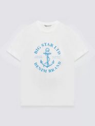 Koszulka męska z kontrastowym nadrukiem biała Kartes 100. Białe t-shirty BIG STAR, l, bez wzorów, z bawełny, bez kołnierzyka, bez ramiączek. Za 79.99 zł.