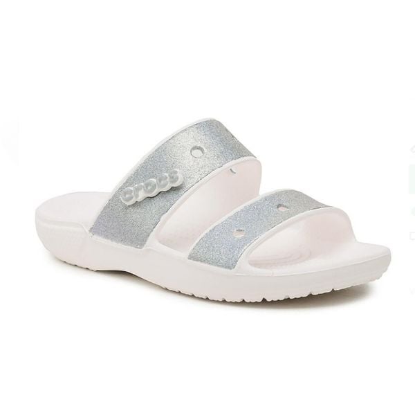 Klapki Dla Dorosłych Crocs Classic Glitter Sandal. Szare klapki Crocs, z materiału. Za 99.99 zł.