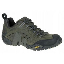 Buty trekkingowe dla mężczyzn Merrell Intercept J559595. Zielone trekkingi Merrell, bez wzorów, ze skóry, bez zapięcia. Za 589.00 zł.