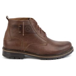 KOMODO Buty męskie trzewiki skórzane zimowe 935K Brąz brązowe. Brązowe botki sznurowane na zimę, bez wzorów, ze skóry, bez obcasa, bez zapięcia. Za 438.49 zł.