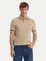 Tommy Hilfiger Polo Pique MW0MW42749 Beżowy Regular Fit. Brązowe koszulki polo Tommy Hilfiger, m, bez wzorów, z bawełny, bez kołnierzyka, bez ramiączek. Za 369.99 zł.