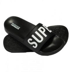 Superdry Core Pool Sliders - klapki z wyściełanym paskiem – BLACK/WHITE. Czarne klapki Superdry, z poliesteru. Za 174.20 zł.