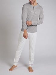 COTONELLA Piżama w kolorze szaro-białym rozmiar: XXL. Białe piżamy COTONELLA, xxl, bez wzorów, z bawełny, bez ramiączek. Za 100.99 zł.