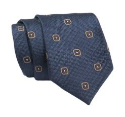 Klasyczny Krawat, Granatowy w Brązowy Wzór, Męski, 7cm -Angelo di Monti. Niebieskie krawaty i muchy Angelo di Monti, bez wzorów, z tkaniny. Za 45.00 zł.