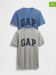 GAP Koszulki (2 szt.) w kolorze niebieskim i szarym rozmiar: XL. Niebieskie bezrękawniki GAP, xl, bez wzorów, z bawełny, bez kołnierzyka, bez ramiączek. Za 105.38 zł.