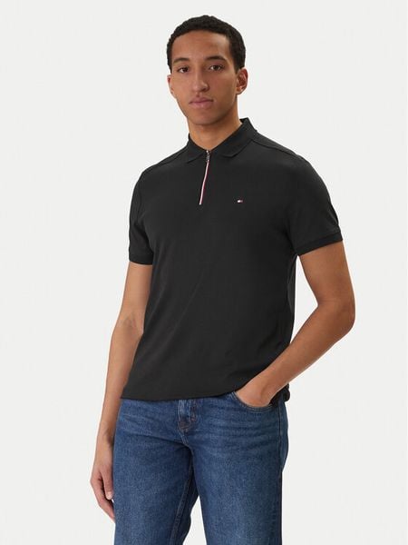 Tommy Hilfiger Polo MW0MW41613 Czarny Regular Fit. Czarne koszulki polo Tommy Hilfiger, m, bez wzorów, z bawełny, bez kołnierzyka, bez ramiączek. Za 449.99 zł.