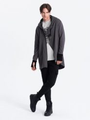 Asymetryczna bluza męska z obszernym kapturem NANTES - grafitowa B1368 - S. Szare bluzy Ombre Clothing, m, bez wzorów, z bawełny. Za 173.99 zł.