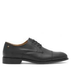 Półbuty Gino Rossi. Czarne eleganckie półbuty Gino Rossi, bez wzorów, bez obcasa, bez zapięcia. Za 279.99 zł.