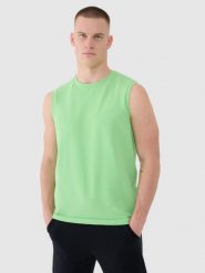 4F Tank top regular gładki męski - zielony M. Zielone bezrękawniki 4F, m, bez wzorów, z bawełny, bez kołnierzyka, bez ramiączek. Za 59.99 zł.