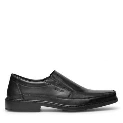 Półbuty Rieker. Czarne eleganckie półbuty Rieker, bez wzorów, bez obcasa, bez zapięcia. Za 289.99 zł.