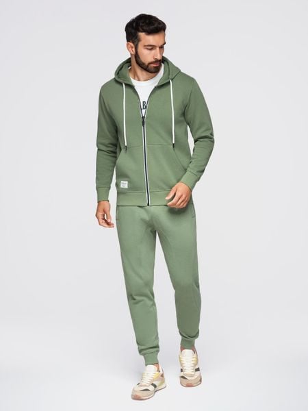 Komplet dresowy męski set bluza rozpinana z kapturem + spodnie joggery - jasnozielony V3. Zielone bluzy Ombre Clothing, m, z aplikacjami, z bawełny, z kapturem. W wyprzedaży za 237.99 zł.