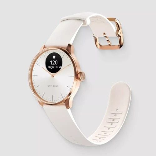 Zegarek Withings Scanwatch Light - zegarek z funkcją EKG, pomiarem pulsu i SPO2 oraz mierzeniem aktywności fizycznej i snu (37mm, rose gold-sand). Czerwone zegarki smartwatch Withings, bez wzorów. Za 1,461.99 zł.