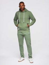 Komplet dresowy męski set bluza z kapturem + spodnie regular fit - jasnozielony V3. Zielone bluzy z kapturem Ombre Clothing, l, z aplikacjami, z bawełny, z kapturem. Za 339.99 zł.