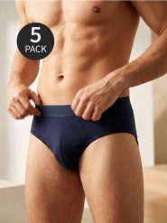 Bawełniane majtki slipy 5 pack - granatowy. Niebieskie slipki Sinsay, l, bez wzorów, z bawełny. Za 35.99 zł.