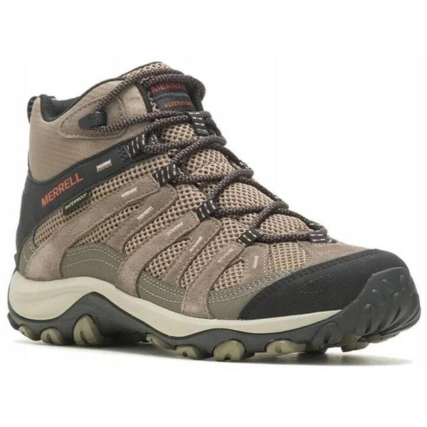 Buty trekkingowe męskie Merrell Alverstone 2 Mid WP. Brązowe buty trekkingowe Merrell, bez wzorów, bez zapięcia. W wyprzedaży za 599.99 zł.