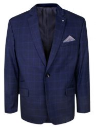 Elegancka Marynarka Męska - Casino - Delikatnie Taliowana - Granatowa w Kratę. Niebieskie garnitury Casino, na co dzień, m, bez wzorów, z poliesteru, eleganckie. Za 389.00 zł.