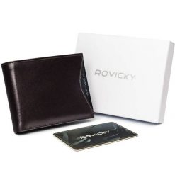 Portfel męski brązowy z czarną wstawką Rovicky 1531-03-BOR-1218 BRO. Brązowe portfele ROVICKY, bez wzorów, ze skóry. Za 61.99 zł.