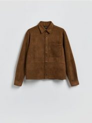 Kurtka koszulowa z imitacji zamszu - brązowy. Brązowe kurtki Reserved, l, bez wzorów, z dzianiny, bez kaptura. Za 149.99 zł.