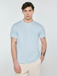 Koszulka męska bawełniana z subtelnym nadrukiem błękitna Wlader 400. Niebieskie t-shirty BIG STAR, l, bez wzorów, z bawełny, bez kołnierzyka, bez ramiączek. Za 99.99 zł.