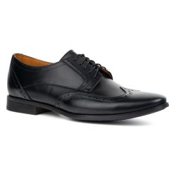 Męskie półbuty skórzane wizytowe typu brogsy Model 1023 Buty Olivier czarne. Czarne eleganckie półbuty bez wzorów, z materiału, bez obcasa, bez zapięcia. Za 408.14 zł.