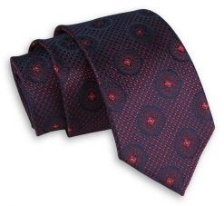 Czerwono-Granatowy Elegancki Męski Krawat -ALTIES- 7,5 cm, Klasyczny, w Koła, Wzór Geometryczny. Czerwone krawaty i muchy Alties, bez wzorów, z tkaniny. Za 49.00 zł.