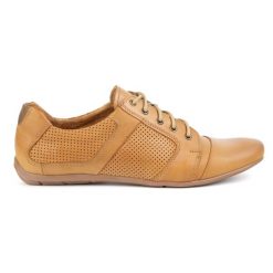 Męskie półbuty skórzane sznurowane POLBUT C34P perforowane casual rude brązowe. Brązowe eleganckie półbuty bez wzorów, z jeansu, bez obcasa, bez zapięcia. Za 377.80 zł.