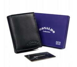 Portfel skórzany Ronaldo 0800-D BLACK czarny. Czarne portfele RONALDO, bez wzorów, ze skóry. Za 44.00 zł.