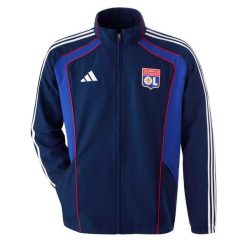 Kurtka dresowa OL UBP 2025/26. Niebieskie kurtki Adidas, bez wzorów, z dresówki, bez kaptura. W wyprzedaży za 298.50 zł.