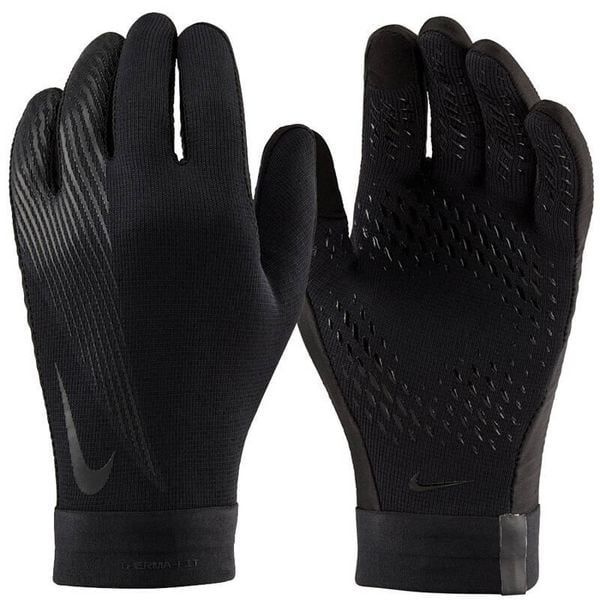 Rękawiczki piłkarskie unisex Nike Therma Fit Academy. Czarne rękawiczki Nike, na zimę, bez wzorów, z elastanu. Za 147.10 zł.