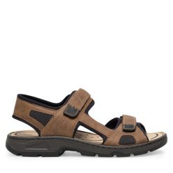 Sandały Rieker. Brązowe sandały Rieker, bez zapięcia. Za 259.99 zł.