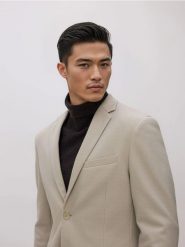 Marynarka slim fit - beżowy. Brązowe marynarki Reserved, l, bez wzorów, z dzianiny. Za 259.99 zł.