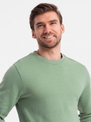 Męska bluza dresowa BASIC z okrągłym dekoltem - zielona V3 OM-SSBN-0175 - XXL. Zielone bluzy Ombre Clothing, m, bez wzorów, z bawełny, bez kaptura. W wyprzedaży za 69.99 zł.