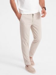 Spodnie męskie chino SLIM FIT - kremowe V1 - Rozmiar: L. Białe eleganckie spodnie Ombre Clothing, l, z bawełny. W wyprzedaży za 109.99 zł.