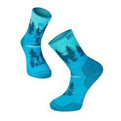 Skarpety trekkingowe z wełny merynosów z turkusowymi wspinaczkami. Niebieskie skarpety TRY TO FLY, bez wzorów, z wełny. W wyprzedaży za 83.57 zł.