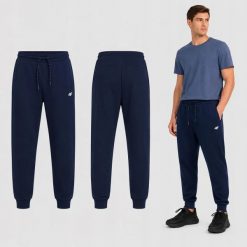 SPODNIE MĘSKIE DRESOWE 4F SPORTOWE DRESY JOGGERY NIEBIESKIE. Niebieskie joggery i bojówki 4F, m, bez wzorów, z bawełny, sportowe. Za 159.99 zł.