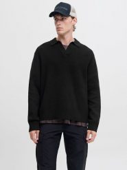 Jack & Jones Sweter w kolorze czarnym rozmiar: S. Czarne swetry nierozpinane Jack & Jones, s, bez wzorów, bez kołnierzyka, bez ramiączek. Za 118.01 zł.