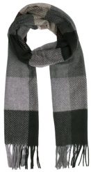 Szalik z Frędzlami, Popielato-Czarny Miękki w Kratkę, Firmy V.Fraas -Cashmink. Szare szaliki V. Fraas, bez wzorów, z materiału. Za 65.00 zł.