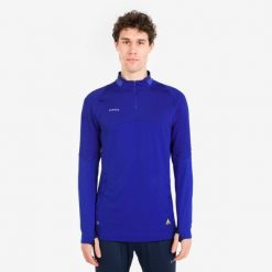Bluza piłkarska Kipsta CLR półsuwak. Niebieskie bluzy KIPSTA, s, bez wzorów, z materiału, bez kaptura. Za 129.99 zł.