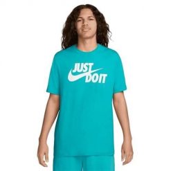 Koszulka sportowa męska Nike Ust Do It Swoosh. Niebieskie t-shirty sportowe Nike, bez wzorów, bez ramiączek, trekkingowe. Za 185.00 zł.