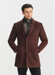 PAKO LORENTE - Brązowy płaszcz męski z odpinanym kołnierzem. Brązowe płaszcze Pako Lorente, na jesień, m, bez wzorów, z poliesteru, bez kaptura. Za 699.99 zł.