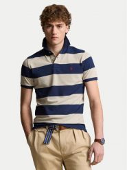 Polo Ralph Lauren Polo 710941434001 Granatowy Custom Slim Fit. Niebieskie koszulki polo Polo Ralph Lauren, m, bez wzorów, z bawełny, bez kołnierzyka, bez ramiączek. Za 639.99 zł.