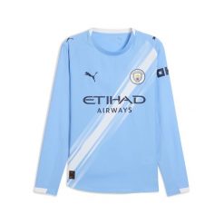Męska autentyczna koszulka domowa z długim rękawem Manchester City 25/26 PUMA. Białe bluzki z długim rękawem Puma, m, bez wzorów, bez kołnierzyka, bez ramiączek. Za 699.00 zł.