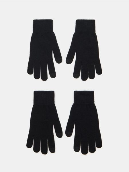 Rękawiczki z funkcją touch screen 2 pack - czarny. Czarne rękawiczki Sinsay, bez wzorów. Za 12.99 zł.
